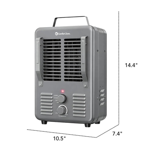Toasty Up Your Garage Or Greenhouse With This Portable Milkhouse Style Electric Space Heater, Adjustable Thermostat, 1500W, gray metal