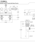 Technical diagram of a 4 Inch Centerset Bathroom Faucet In Slick Polished Chrome With Drip Free Ceramic Cartridge, Crystal Lever Handle