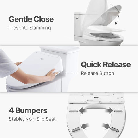Electric Bidet Toilet Seat Elongated With Warm Water And Heated Seat 360 Degree Self Cleaning Nozzle Warm Air Dryer features