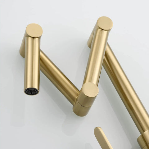 Brushed Gold Pot Filler Faucet 360 Degree Swivel Brass Folding Deck Mount Kitchen Sink Tap For Hot And Cold Water