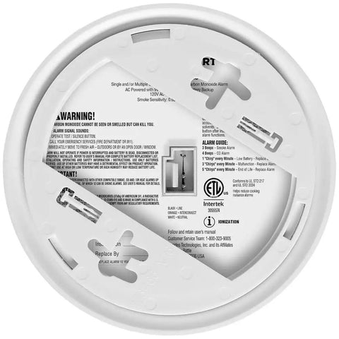 Back view of Interconnect Hardwired Smoke And Carbon Monoxide Alarm With Battery Backup Five Pack for Home Safety and No More False Alarms