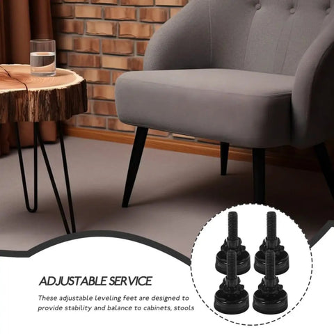Adjustable Furniture Support Legs Set For Sofa Cabinet And Table in use under a gray chair, easy installation visible.