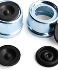 Front view trailer bearing dust caps, chrome metal 1.98-inch with black rubber plugs, 2-pack