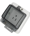 Heavy Duty IP66 Wall Outlet Us Standard Power Socket 15 Amp Weatherproof Jack with protective cover for outdoor use.
