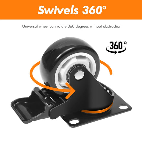 Heavy Duty 3-Inch Locking Swivel Caster with Brakes, showing 360° swivel and ball bearing mount.
