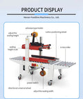 Automatic Carton Sealer With Size Adjustment For Heavy-Duty Shipping, No-Nonsense Box Sealing Machine With Adjustable Width, Tape Apply And Cut Function, Perfect For Commercial Packaging Lines, white and red roller conveyor