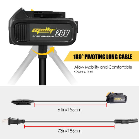 20V Corded Power Adapter For Dewalt 20V Max Tools And Batteries AC Wall Charger Replacement with pivoting long cable.