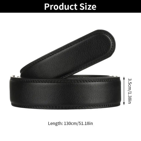 Black No Buckle Belt Strap for Men PU Durable Waistband Replacement, Adjustable Length 110 to 130 cm, 3.5 cm Wide, Easy Slip On Comfort, Everyday Wear Ready
