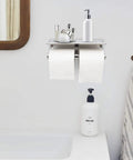 Two In One Bathroom Organizer Lifesaver Dual Toilet Paper Holder With Built In Shelf And 3M Adhesive Tape Rust Resistant Aluminum mounted
