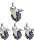 Set of 4 Heavy Duty Swivel Caster Wheels With Top Plate And Brake For Furniture And Workbench, Quiet PU Casters