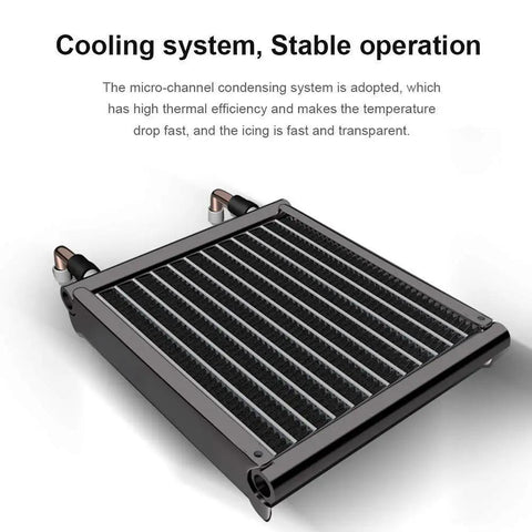 Cooling system for Solid Countertop Electric Ice Maker Game Changer, featuring micro-channel condensing unit for stable operation.