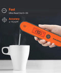 Instant Read Meat Thermometer With 3 To 5 Second Quick Read Digital Waterproof Rechargeable Thermometer in use with coffee