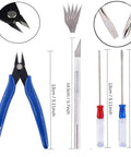 44 Piece Gundam Model Tools Kit For Hobbyists featuring knife, nippers, screwdriver, and dimensions for model building