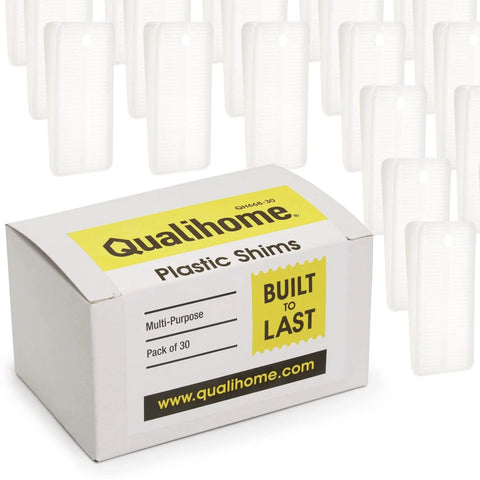 Qualihome plastic furniture shims, white wedge levelers, pack of 30 for leveling tables and toilets