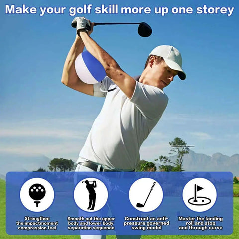Golfer using Golf Swing Training Ball With Forearm Connection And Correction Band For Consistent Impact, Blue Memory Foam Ball