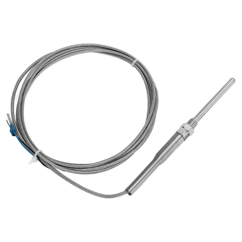 PT100 Temperature Sensor Probe In Stainless Steel, Industrial Thermocouple For Temperature Control And Monitoring, 58 To 752 Fahrenheit Range, Plug-And-Play Install And Durable For Equipment Testing, braided cable view