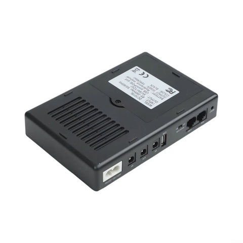 Premium Adjustable DC Ups Battery Backup For Home Routers Modems And Security Cameras With Smart Chip Management back view showing ports.