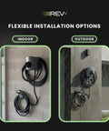Dual Port Level 2 EV Charger With 50 Amp 11.5 kW Output, 240V Indoor Outdoor Station installation options, wall mounted.