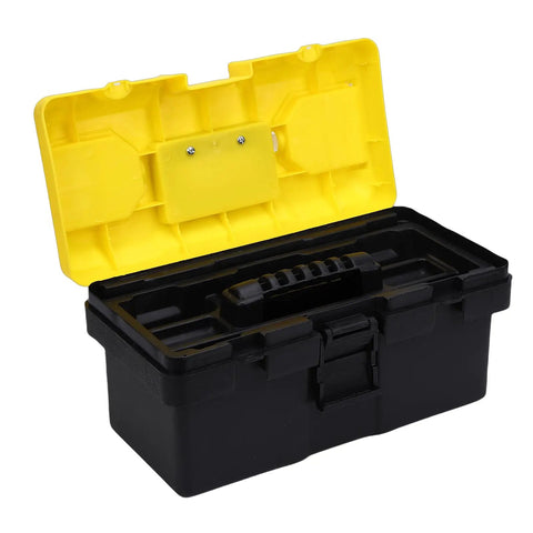 13 Inch Plastic Toolbox With Secure Locking Latch Ergonomic Handle Detachable Tray And Padlock Ready Design open view
