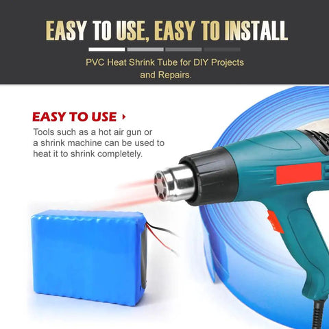 Heavy Duty Pvc Heat Shrink Wrap Tube, 5.9 Inch Flat Width In Bold Blue, 3 Meter Roll being heated for cable repair.