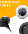 Dimensions of 8 Pack Outdoor Solar Ground Lights Waterproof for Pathways Driveways Patios and Backyards Landscape Lighting front and back