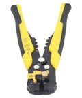 Jauarta 5-In-1 Automatic Wire Stripper Tool for Electricians Heavy Duty Crimper Cutter And Peeler Pliers close up view with yellow grips