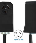 Heavy Duty NEMA 10-30 Dryer Extension Cord, 25 Feet, 30 Amp 125/250 Volts, STW 10/3 Cable showing plug and socket details