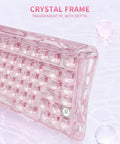 75 Percent Wireless Mechanical Gaming Keyboard With RGB Backlit Transparent PC Chassis Featuring Durable PBT Keycaps close-up shot of pink transparent frame keys