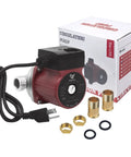Heavy Duty 304 Stainless Steel Hot Water Recirculating Pump With Three Speed Settings And Full Copper Coil with brass connectors and power cord.