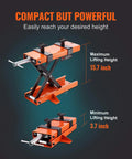Beefy 1100 Lbs Motorcycle Lift Center Scissor Jack shown with max 15.7 inch and min 3.7 inch height adjustment feature