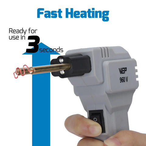 Plastic Welder Kit 110V with Pro Grade LED Lights and 200 Hot Staples Pliers showcasing fast heating feature