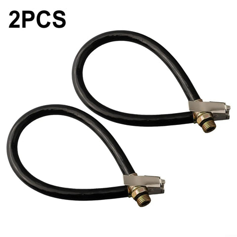 Two heavy duty tire inflator hoses for quick car pump up without taking off wheels, 76 inches, rubber metal material.