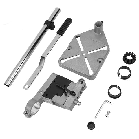 Components of Universal Bench Clamp Drill Press Stand, Adjustable Pro Diy Grade Tool For Precise Drilling in workshop or garage.