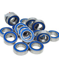 Blue Ball Bearings Set 10 Pack 4x10x4 MR104 2RS High Precision RC Car And Truck Bearings in a scattered view
