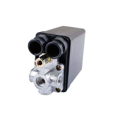 Air Compressor Pressure Switch Control Valve With One Quarter Inch PT Thread And Safety Relief Valve, Replacement Parts 90 To 120 PSI, 4 Port, 240V Auto On Off