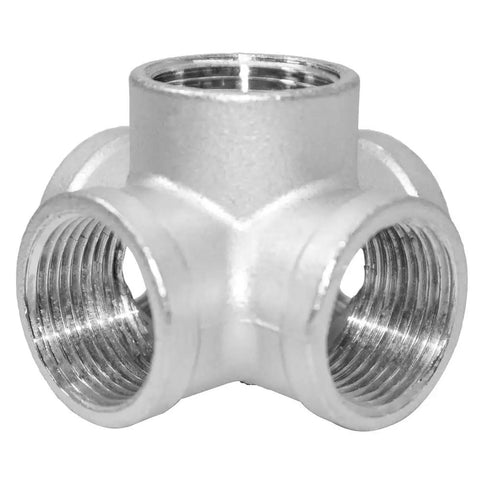 Stainless Steel 1/4 Inch 5-Way Outlet Cross Female Pipe Fitting Tube Connector for DIY Home Plumbing, front view
