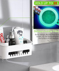 Shower Caddy No Drilling Suction Cup Organizer Removable Heavy Duty Shelf Holds Up To 22 Lbs with toiletries in bathroom