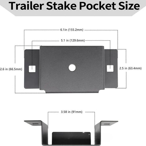 Top view of a Heavy Duty Trailer Stake Pocket Brackets Set Made From Carbon Steel Lumber Holders showing dimensions and design