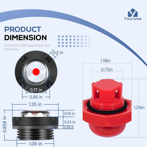 Oil Level Sight Glass With Gasket And Oil Fill Cap Kit dimensions for Pumps 2SF 3DX 4DX 5DX, detailed DeWalt fit specs