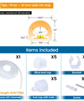 Image showing items included in 16.5 Ft Silicone LED Channel With Diffuser IP67 Waterproof Flexible Bendable For Neon LED Strips Up To 11 Millimeters Wide Ideal For Under Cabinet Cove Lighting And Accent Installations With Dope Light Diffusion USC2 5M, including channels, brackets, and end caps.