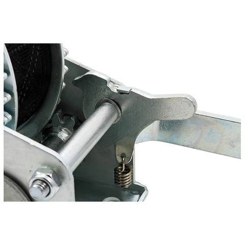 Close-up of corrosion-resistant metal gear of Beefy Steel Marine Towing Winch With 1,200-Pound Capacity And 20-Foot UV-Resistant Strap