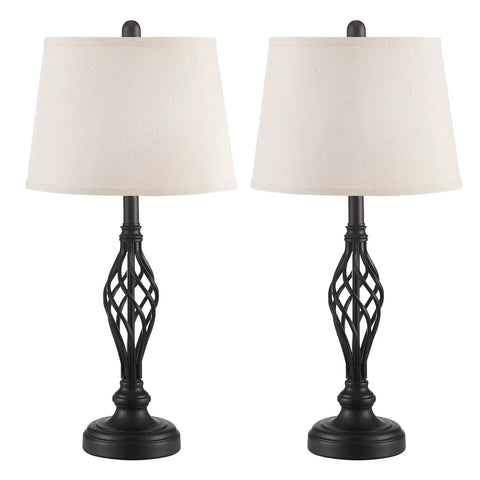 Vintage Table Lamp With Spiral Cage Base And Linen Lampshade For Retro Vibe Decor In Urban Modern Casual Or Traditional Rooms With A Warm Cozy Glow And Subtle Harmony For Living Room Bedroom Or Office