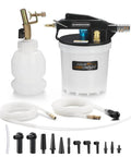 Brake Bleeder Vacuum Pump Kit For One Person Operation with 1L refilling bottle and 2L fluid reservoir, accessories included.