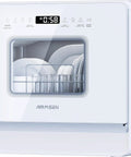Space Saving Countertop Dishwasher Featuring Built In Water Tank And Big Kid Capacity For Cramped Kitchens with glass door view.