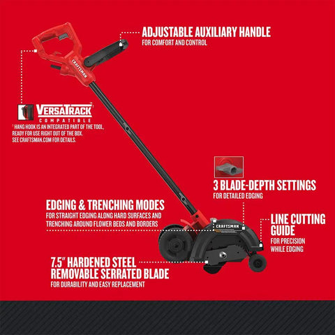 12 Amp Corded Lawn Edger With Adjustable Auxiliary Handle Precision Line Guide For Clean Edges Along Hard Surfaces