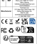 Compliancy and certification labels for Sewer Gas Leak Detector Pro Grade With 20 Year Japanese Sensor packaging