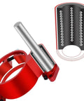 Dead Nuts Precision Manual Router Lift System And Heavy Duty Aluminum Table Insert Plate, red aluminum components and rod detail.