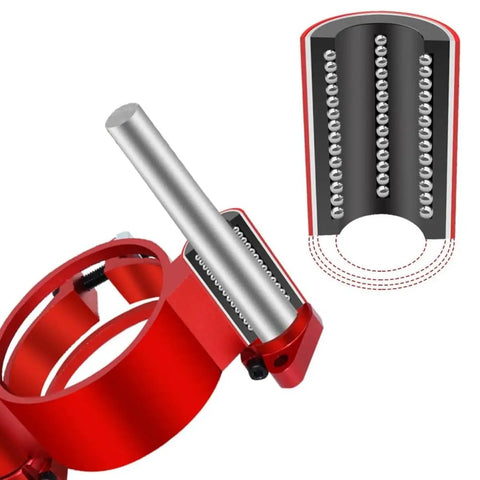 Dead Nuts Precision Manual Router Lift System And Heavy Duty Aluminum Table Insert Plate, red aluminum components and rod detail.