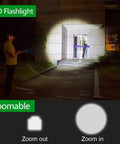 Person using Dual Pack Tactical LED Flashlight S1000 T6 Upgraded Ultra Bright Zoomable Beam Five Modes in outdoor setting