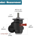 Side view of 2 Inch Stem Leveling Caster Wheels With Ratchet Handle Height Adjustable Heavy Duty Casters Set Of Four Half Inch And M12 Stem Sizes Retractable Workbench Casters Total Load Up To 2200 Lbs Black, showing dimensions in inches and mm.